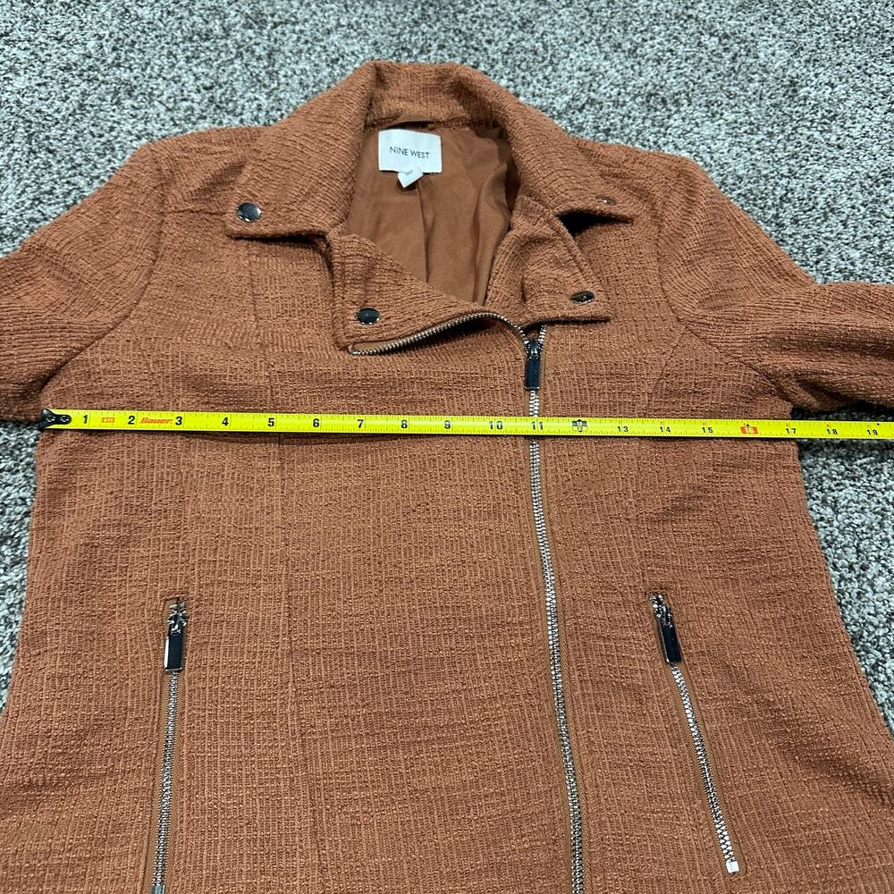 Nine West Women's Mocha Textured Knit Asymmetrical Zip Pockets Moto Jacket Small - Picture 9 of 10